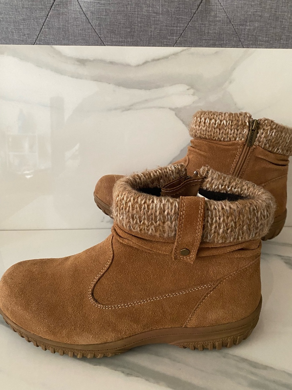 KHOMBU Women's Laura All Weather Ankle Suede Snow Boots Chesnut Knitted Winter 9